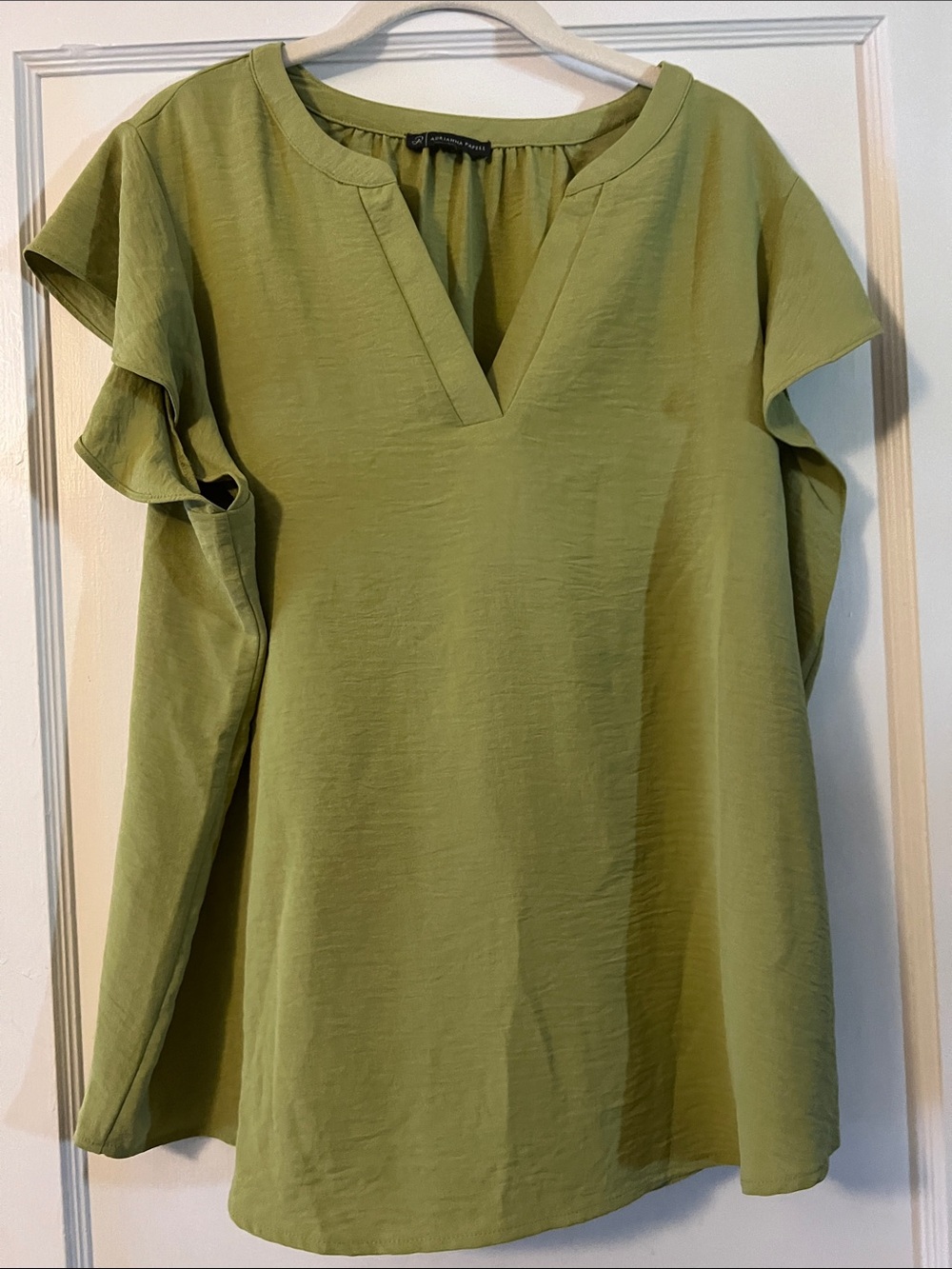 Adrianna Papell Light Olive Split V-Neck Flutter Sleeve Tunic